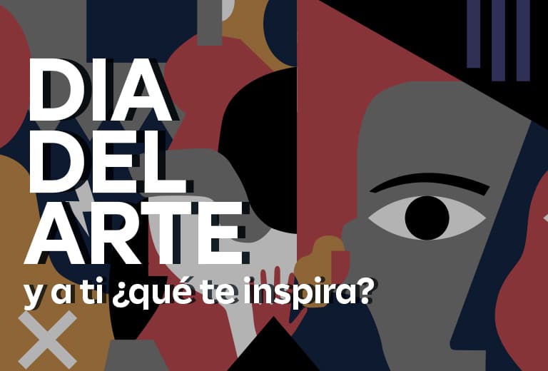 Día del arte Imagen surrealista con texto calado que dice "Día del Arte y a ti ¿qué te inspira?